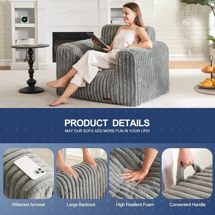 Modular Living Room Foam Loveseat Plush Comfy Two-seat BeanBag Chair Adults Large Fluffy Bean Bag Chairs with Armrest