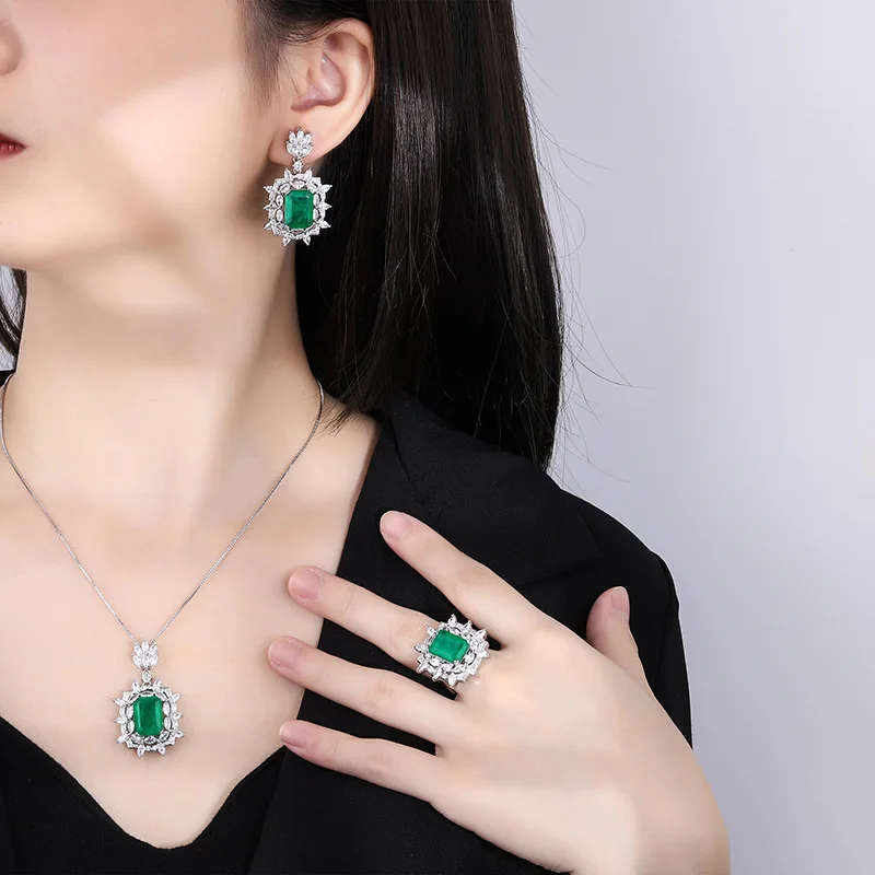 925 Sterling Silver /Copper Jewellery Sets Zircon Necklace Earring And Ring Women Bridal Wedding Fashion Jewelry Set For Girls