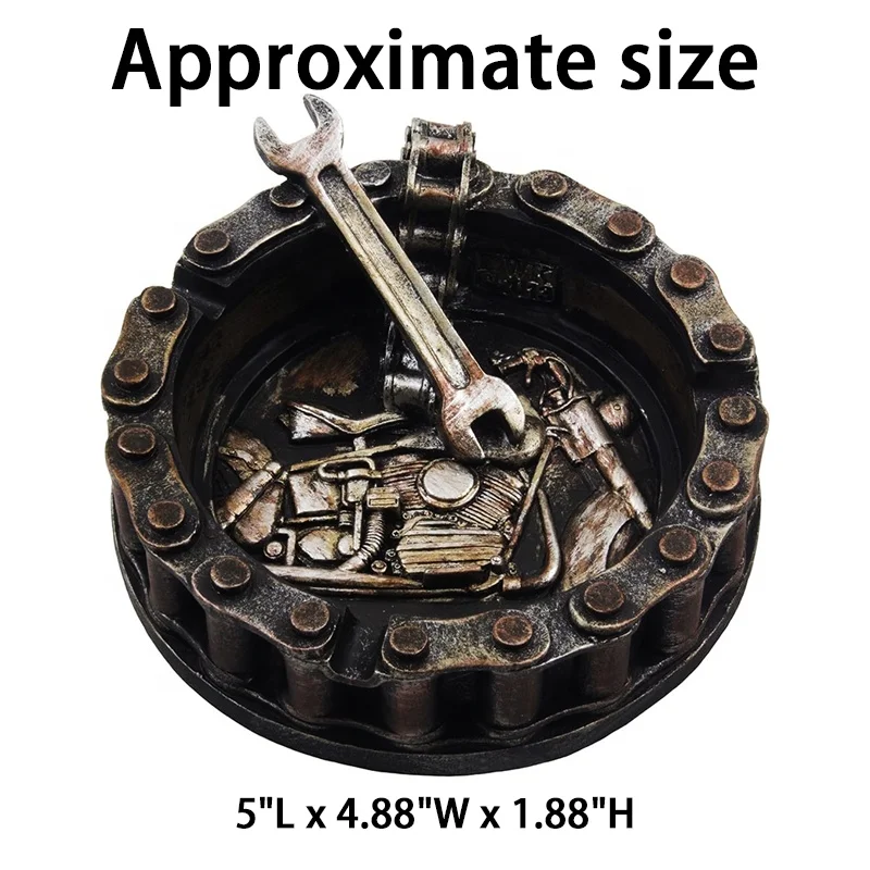 Wholesale Custom smoking room decor Cigarette 3D ashtray Personalized resin motorcycle chain and wrench cigar ashtray