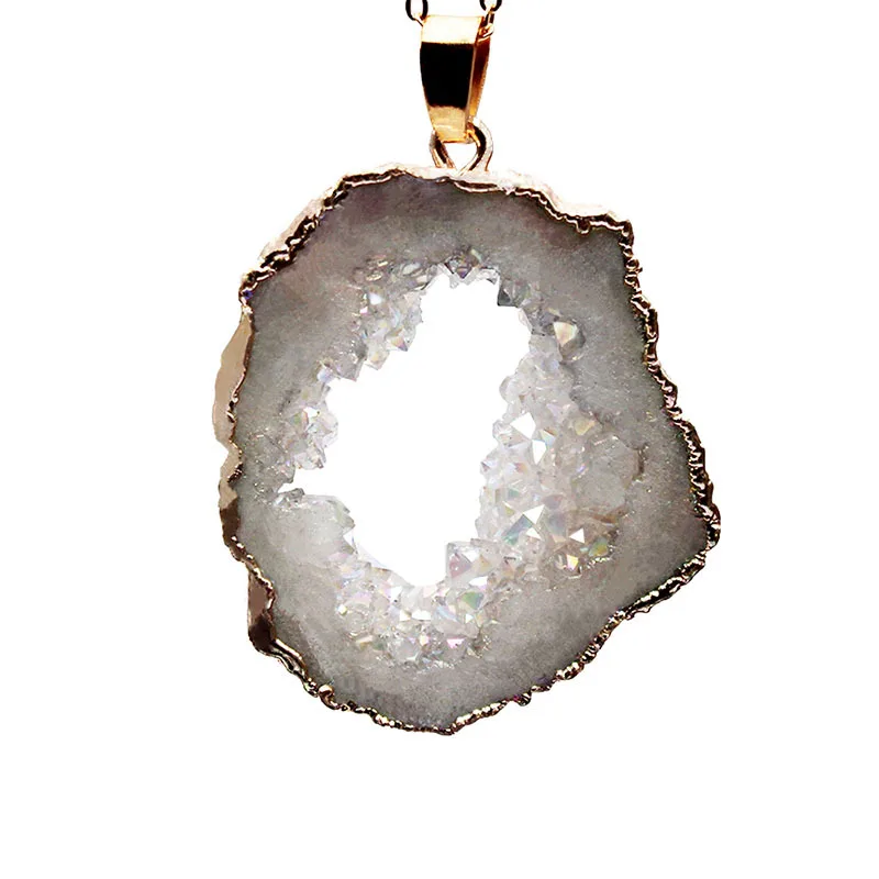 SUXUAN Jewelry Natural Stones Agate Crystal Pendant Gold Plated Quartz Necklace Pendants for Women Fashion Jewelry