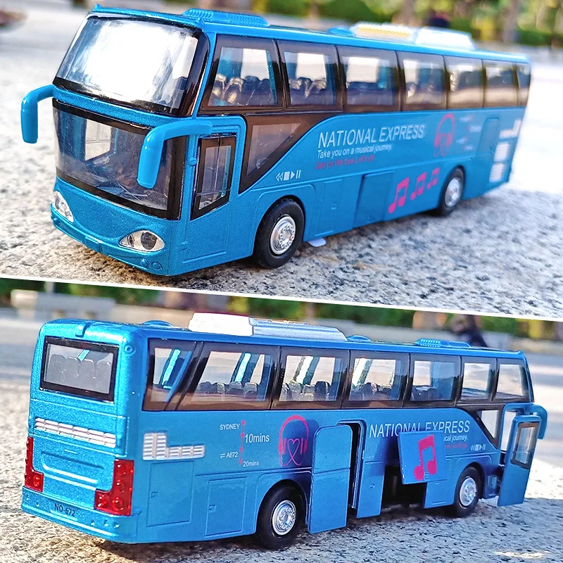 Alloy Passenger Bus Model Sound and Light Warrior Five Open Doors Bus Creative Furnishings Toy Model Wholesale