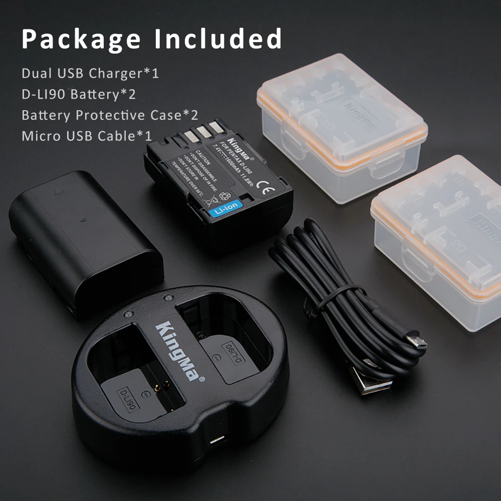 Аксессуары от KingMa: литий-ионный аккумулятор D-LI90 аккумулятор и зарядное устройство с двумя usb-портами для Pentax K5II K-7D K01 K3 K-3II K5 K7 645D 645Z цифровой камеры