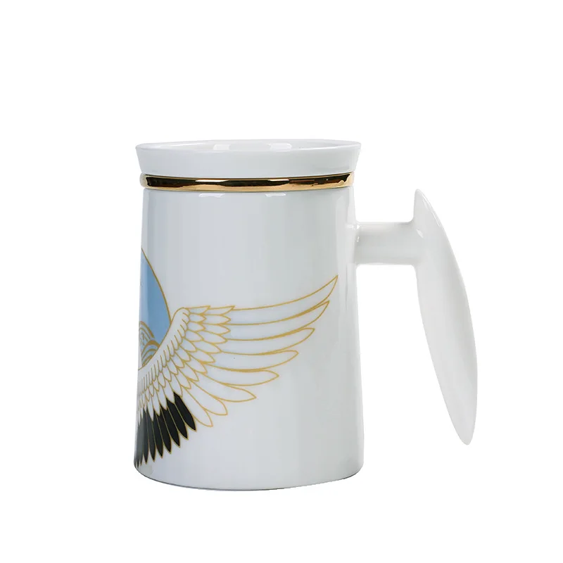 Chinese style  Mug with cover and spoon personal teacup high-quality office Tea separating  Cup