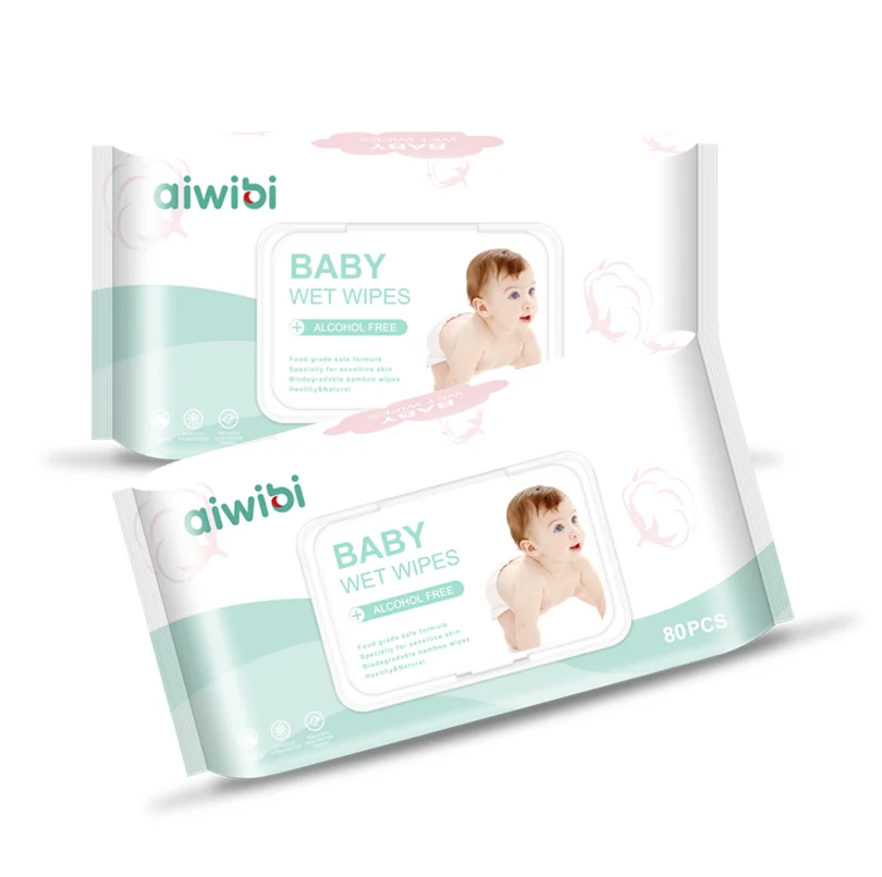 Aiwibi baby wipes in stock Private label  flushable 80 pcs  cleaning wet wipes wholesale