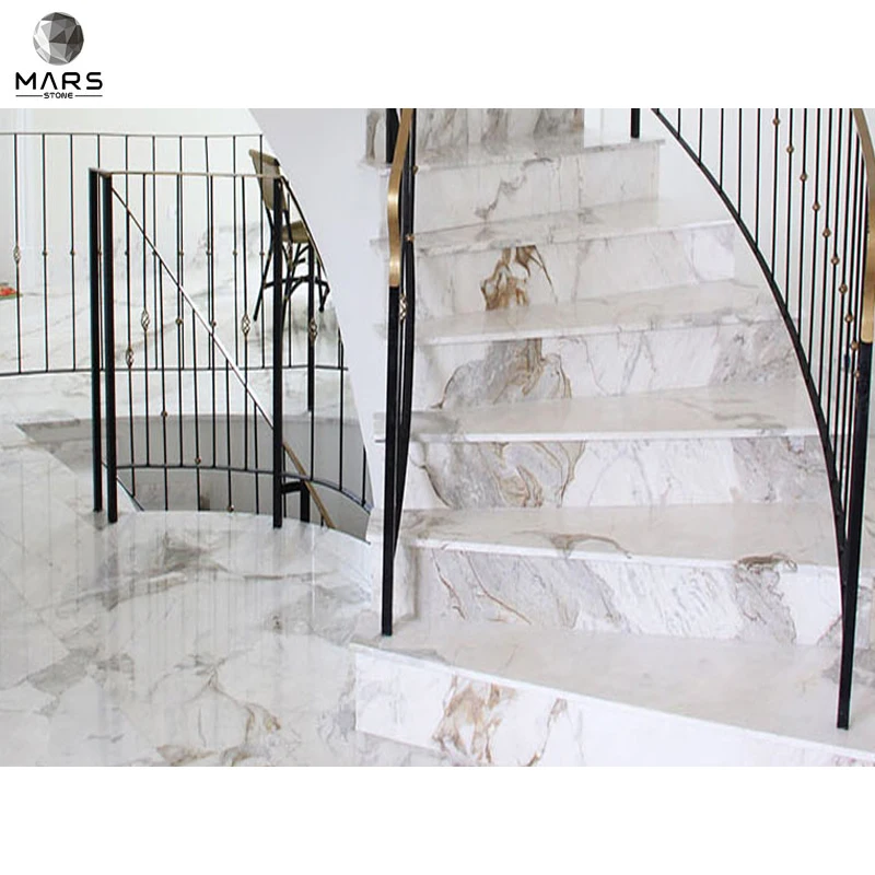 Popular Sales Calacatta Gold Tiles Villa White Marble Stairs And  Riser For Floor