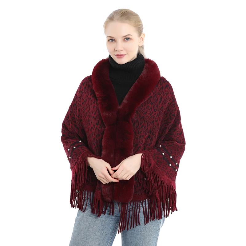 
Fashion Women Autumn Winter Ponchos Soft and Warm Faux Fur Leopard Shawl Shrugs cashmere ponchos 