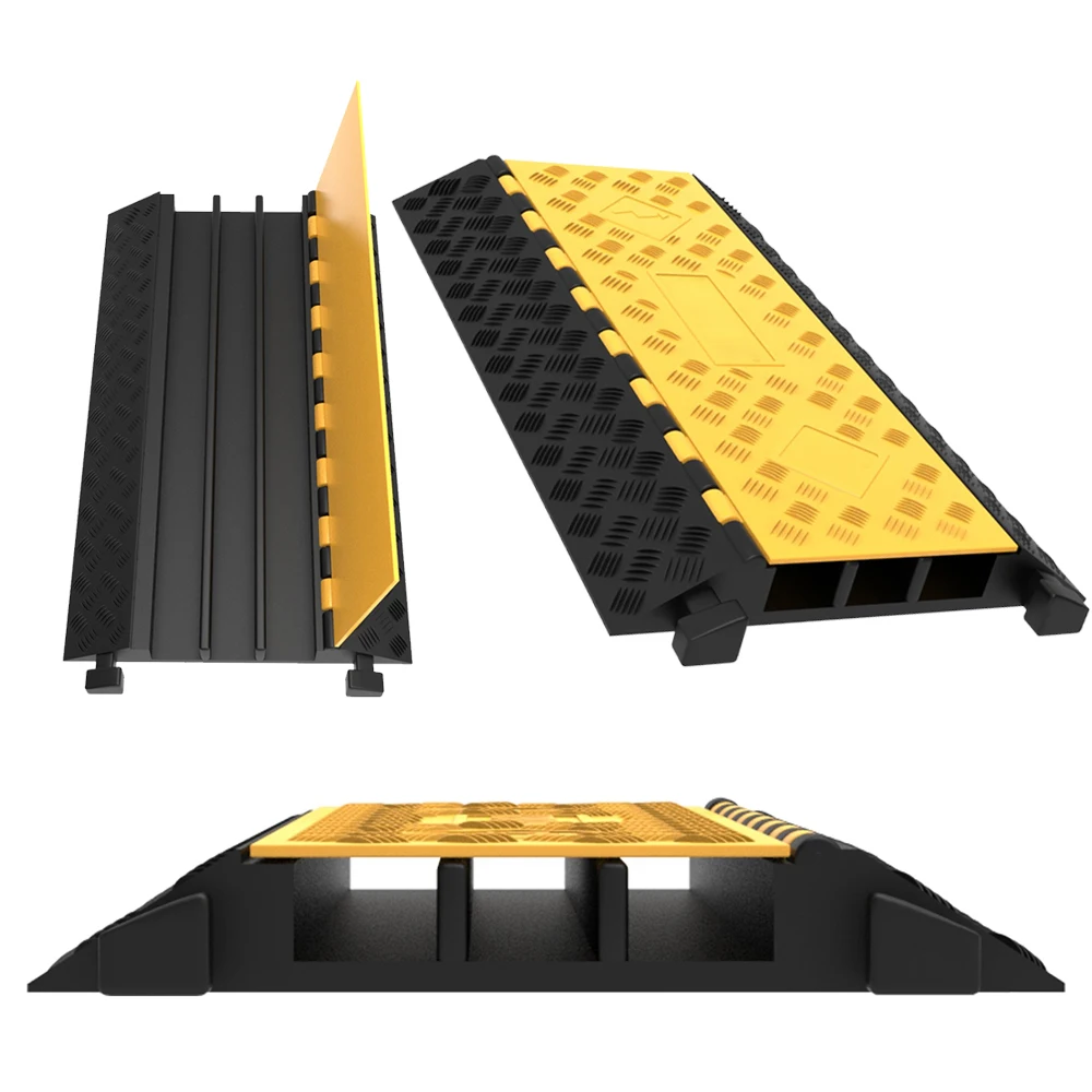 Yellow Jacket 2-Channel Electrical Wire Cable Protector Speed Bumps & Floor Cable Cover Rubber Kerb Ramps