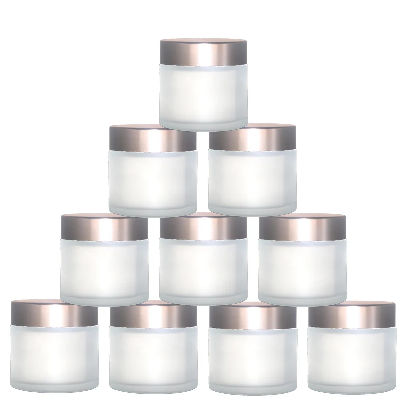 Hot 1oz 2oz Cosmetic glass cream Jar With Lid Empty Packaging Containers Powder Frosted With Rose Gold Lid