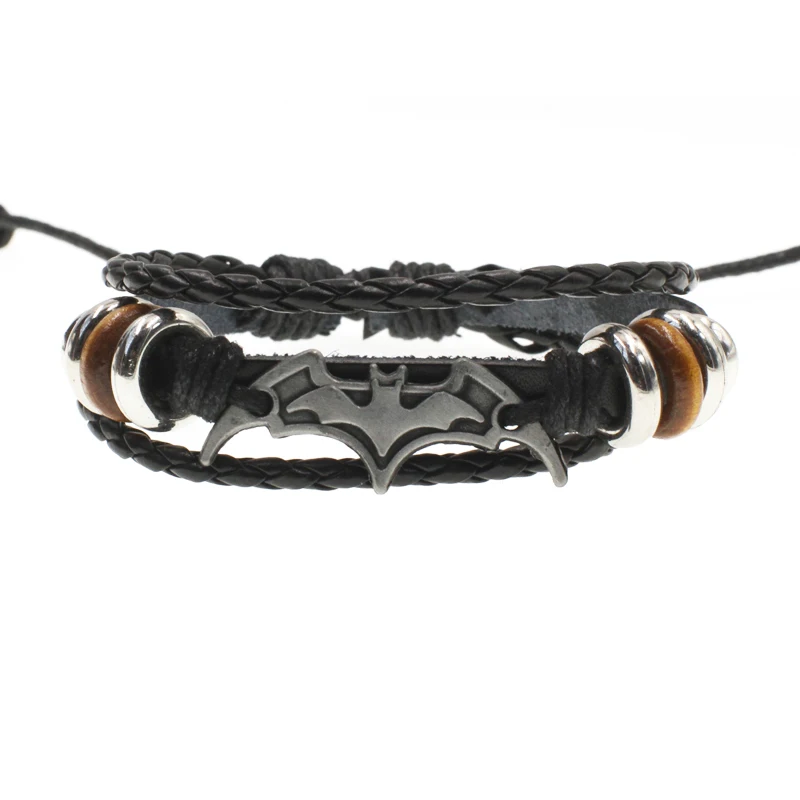 Leather Alloy Vintage Punk Rock Strap Wristband  Bat  Multilayer Knitting bracelet AYB020