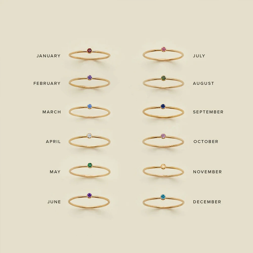 Wholesale Simple Fashion Jewelry Personalized Minimalist Stainless Steel Gold Plated 12 Birthstone Ring Women