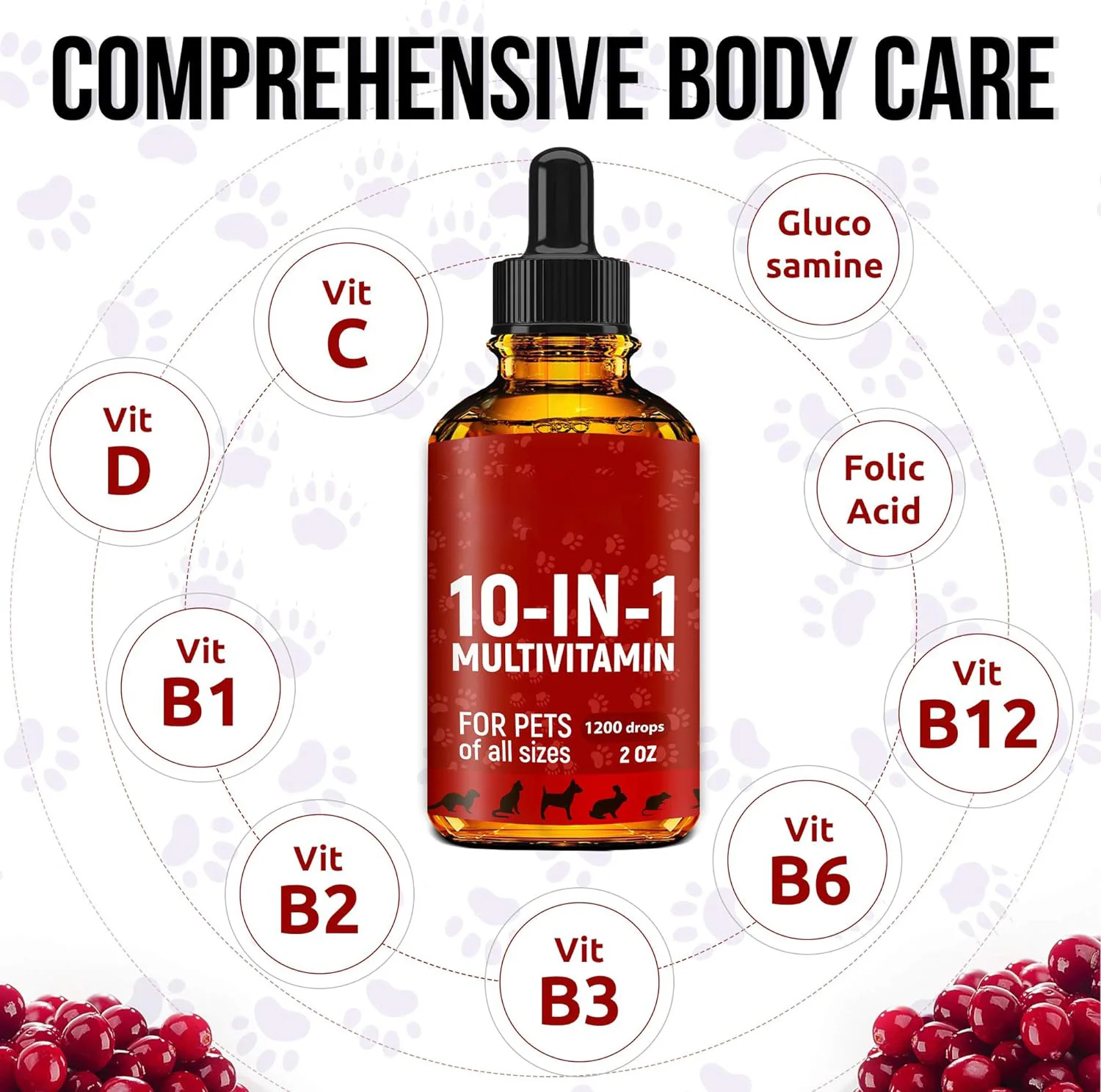 OEM  10 In 1 Cat & Dog Multivitamin Drops Liquid Cranberry Extract Pet Multivitamin Supplements Drops For Hip & Joint Health