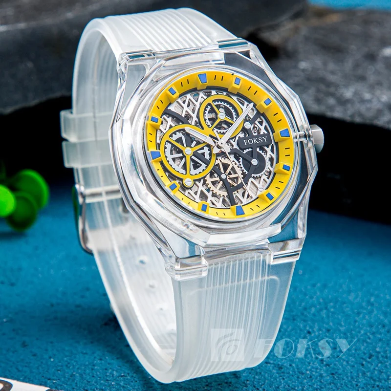 Custom Design Your Own High Quality Wristwatch With Logo Luxury Skeleton Automatic Mechanical Transparent Plastic Watch For Men