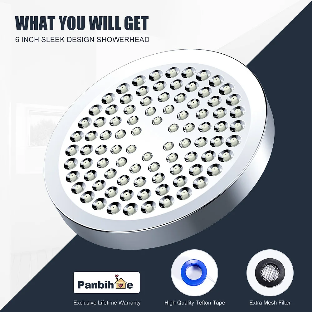 Chrome finish Best 6 inch round abs plastic shower head rain