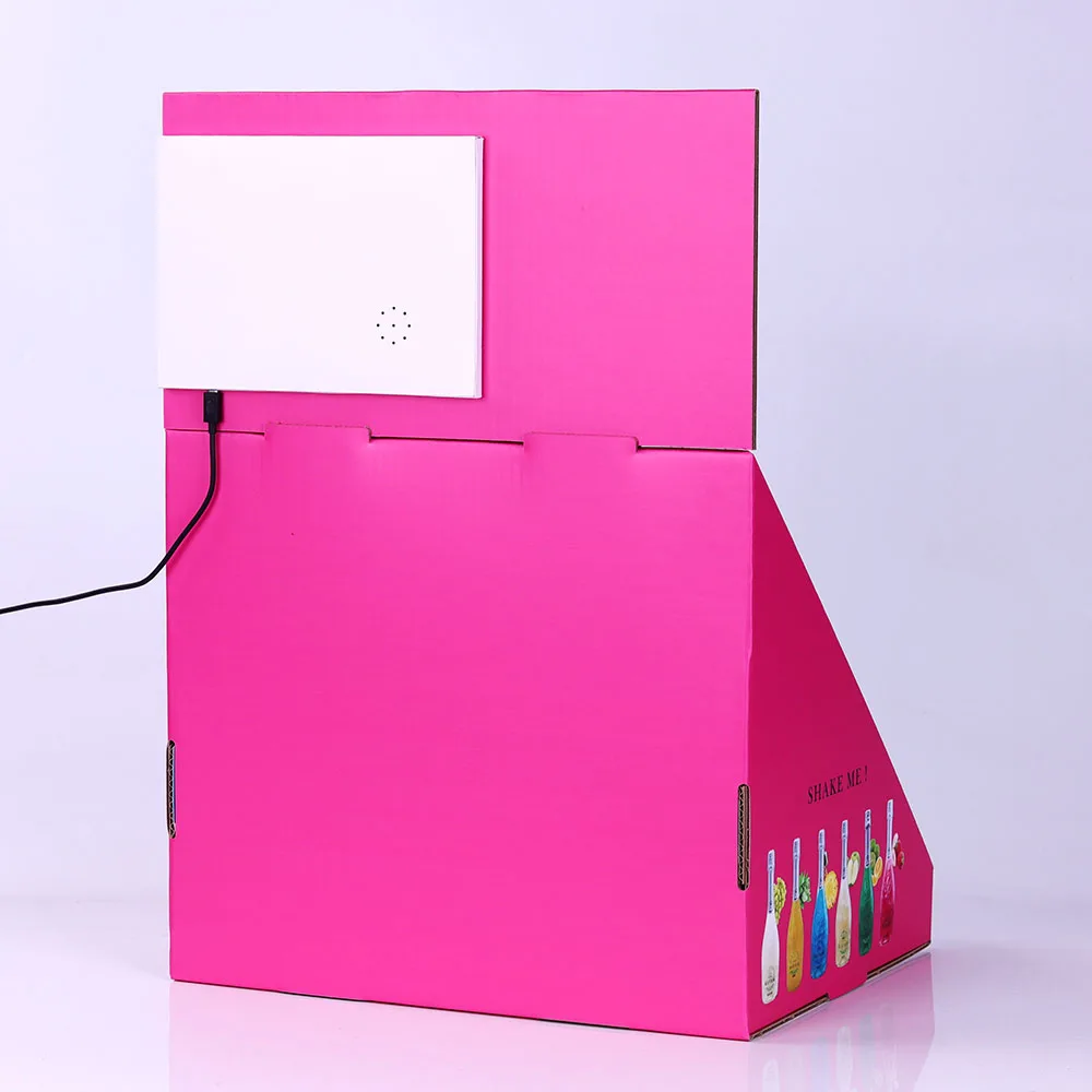 Custom Design Advertising Recyclable Cardboard Wood Glass Counter  Display Pdq  With Lcd Display Screen for Promotion Goods