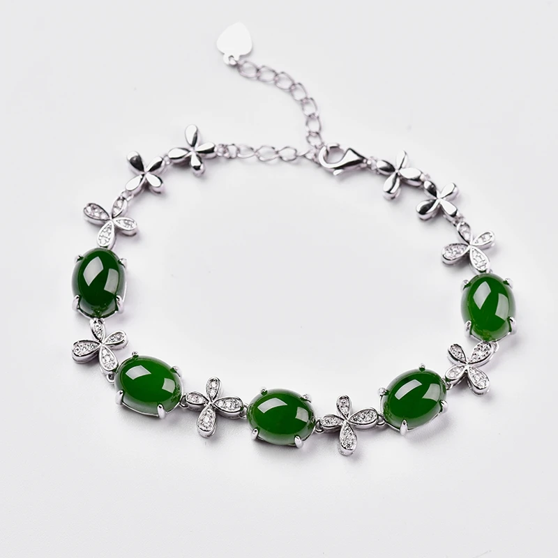
Wholesale 2019 Natural Russian material jasper bracelet 925 silver inlaid jade zircon bracelet fashion ladies fashion jewelry 