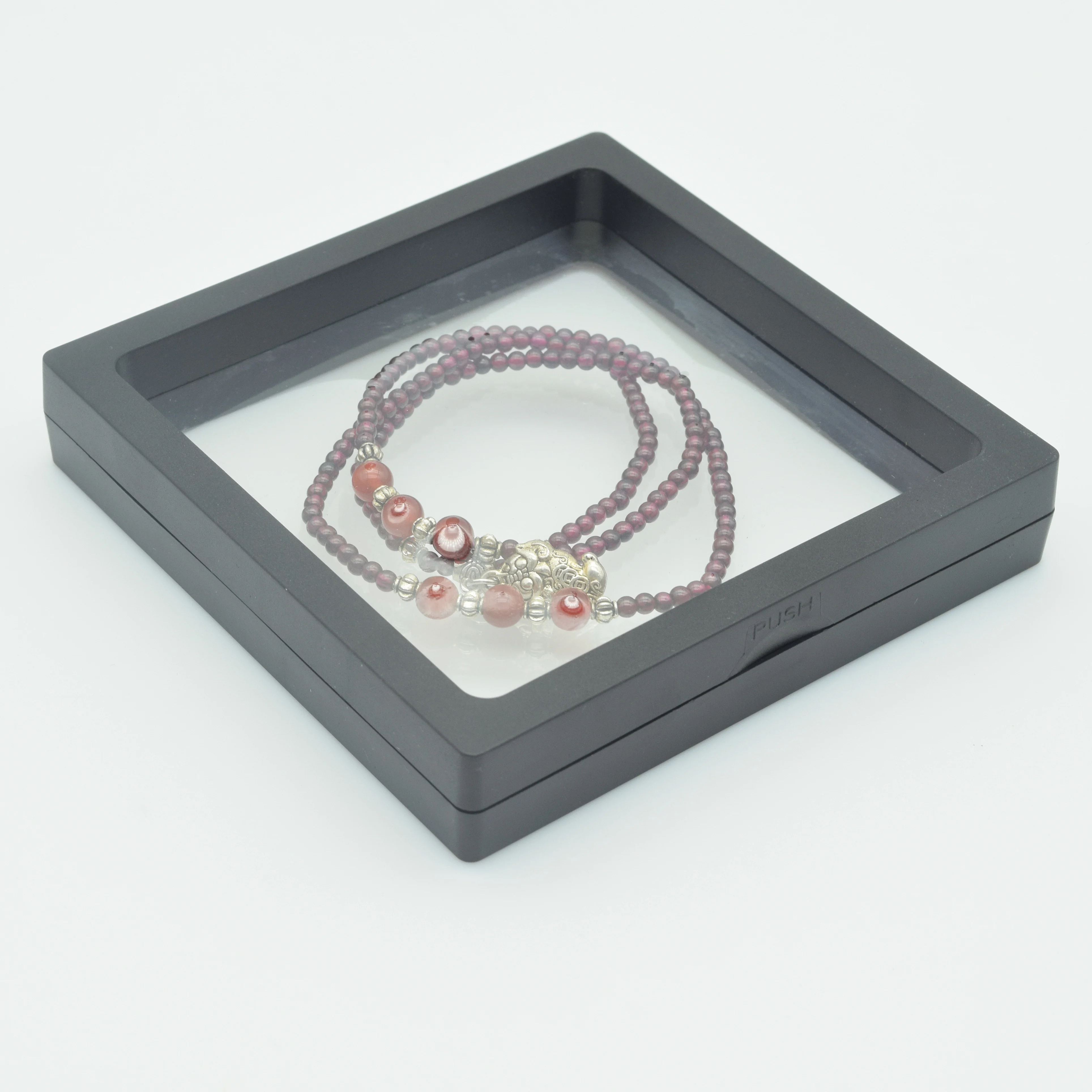 Hinged membrane case 3d floating frame packaging box case suspension jewelry display