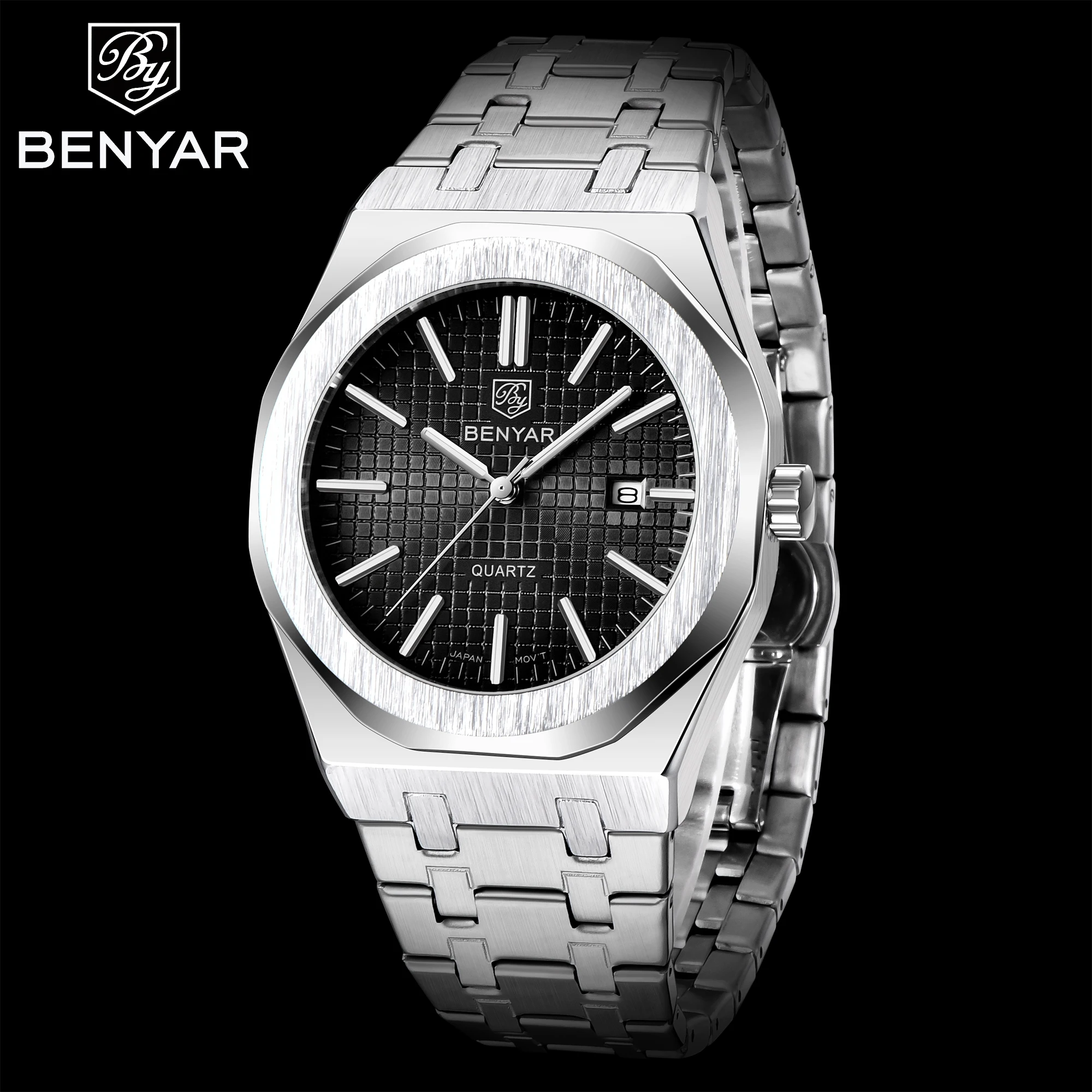 Benyar 5156 ultra slim watches for men OEM custom logo cheap hot sale ultra thin metal strap wrist watch for men