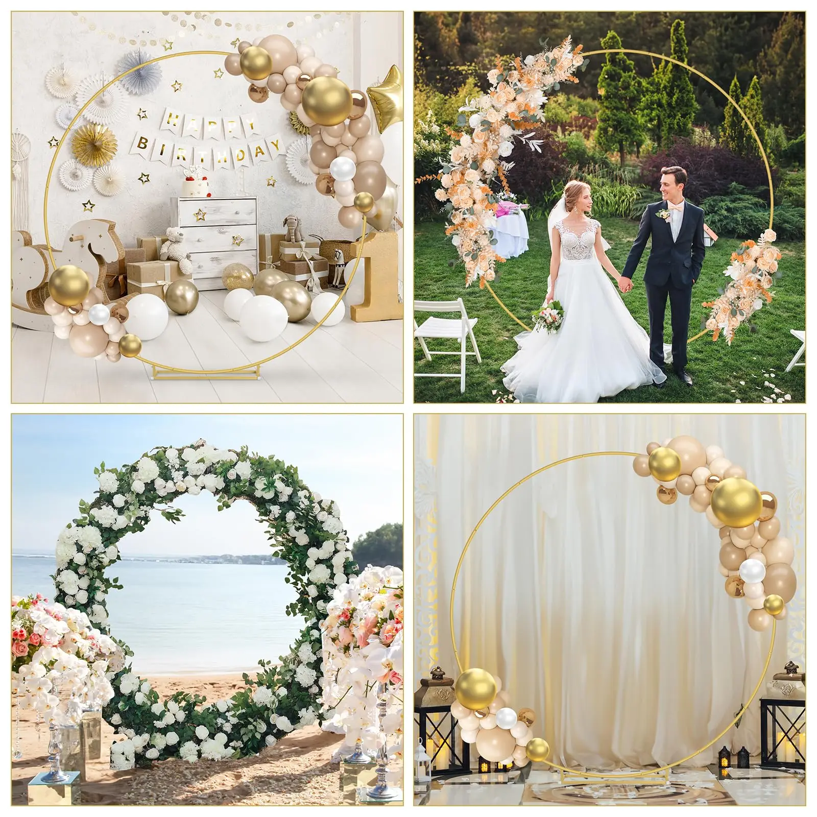 Wedding Baby Shower Birthday Photo Background Decorations 6.9ft Gold Circle Balloon Arch Backdrop Round Balloon Arch Stand