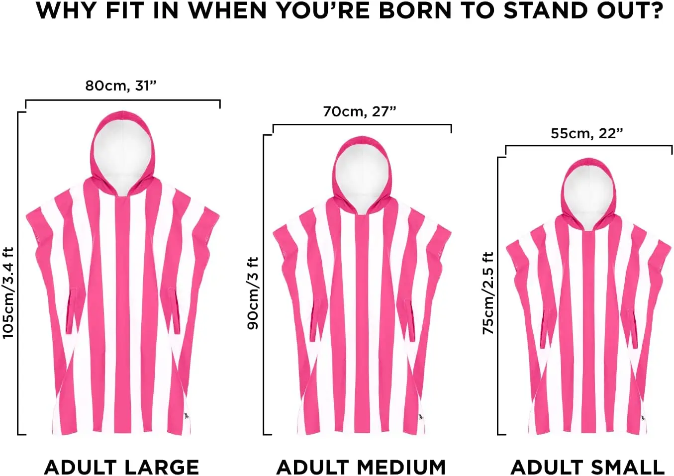 Adult Poncho - Hooded Towel with Deep Pockets, Changing Robe - for Beach & Pool - Super Absorbent, Quick Dry - Compact, Lightwei