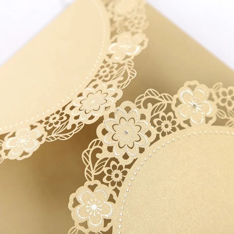 
Latest gold custom luxury laser cut wedding invitations golden lasercut wedding invitation cards 
