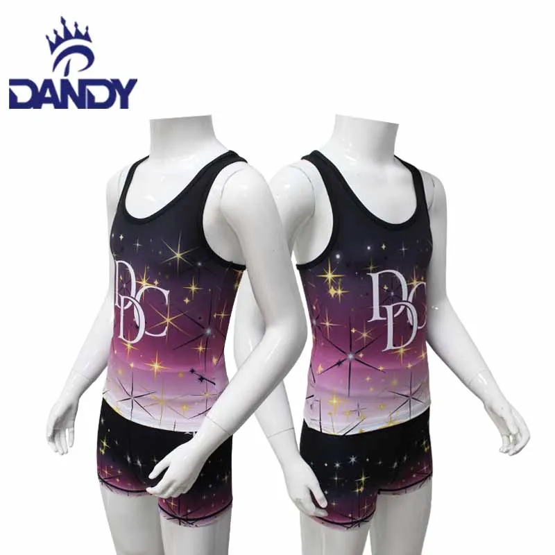 Dandy custom sublimation dance team cheer training clothes tank top shorts children wear dance