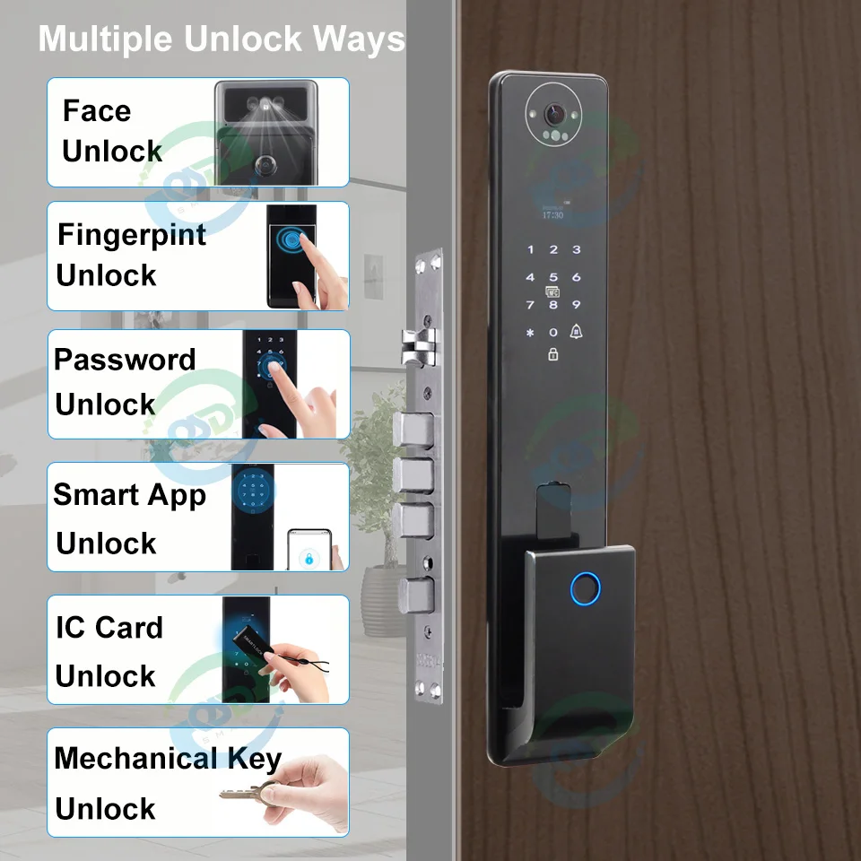 Video Intercom Tuya Smart 3D Face Recognition Smart Lock with Camera Smart Code Digital Fingerprint Automatic Door Lock