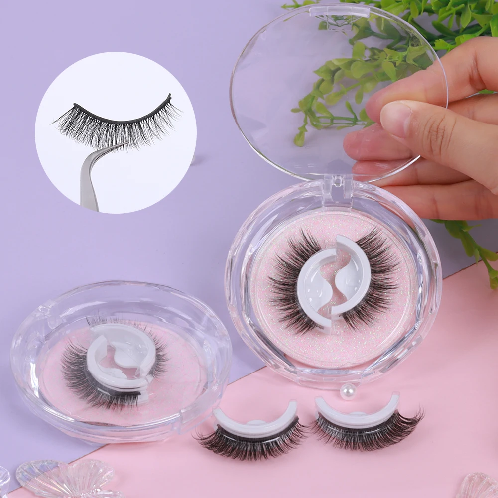 Easy to Wear No Glue Faux Mink Lashes Curly Thick Wispy Eyelash Reusable Glue Free Self Adhesive Lashes