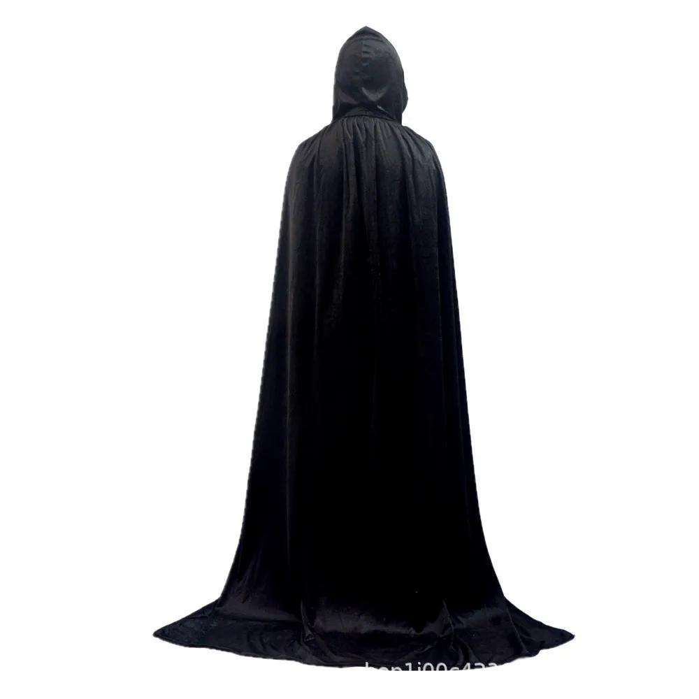 Костюм на Хэллоуин унисекс, черная накидка с капюшоном, длинная бархатная накидка для Хэллоуина, маскарада, костюмы для косплея, простой костюм, плащ
