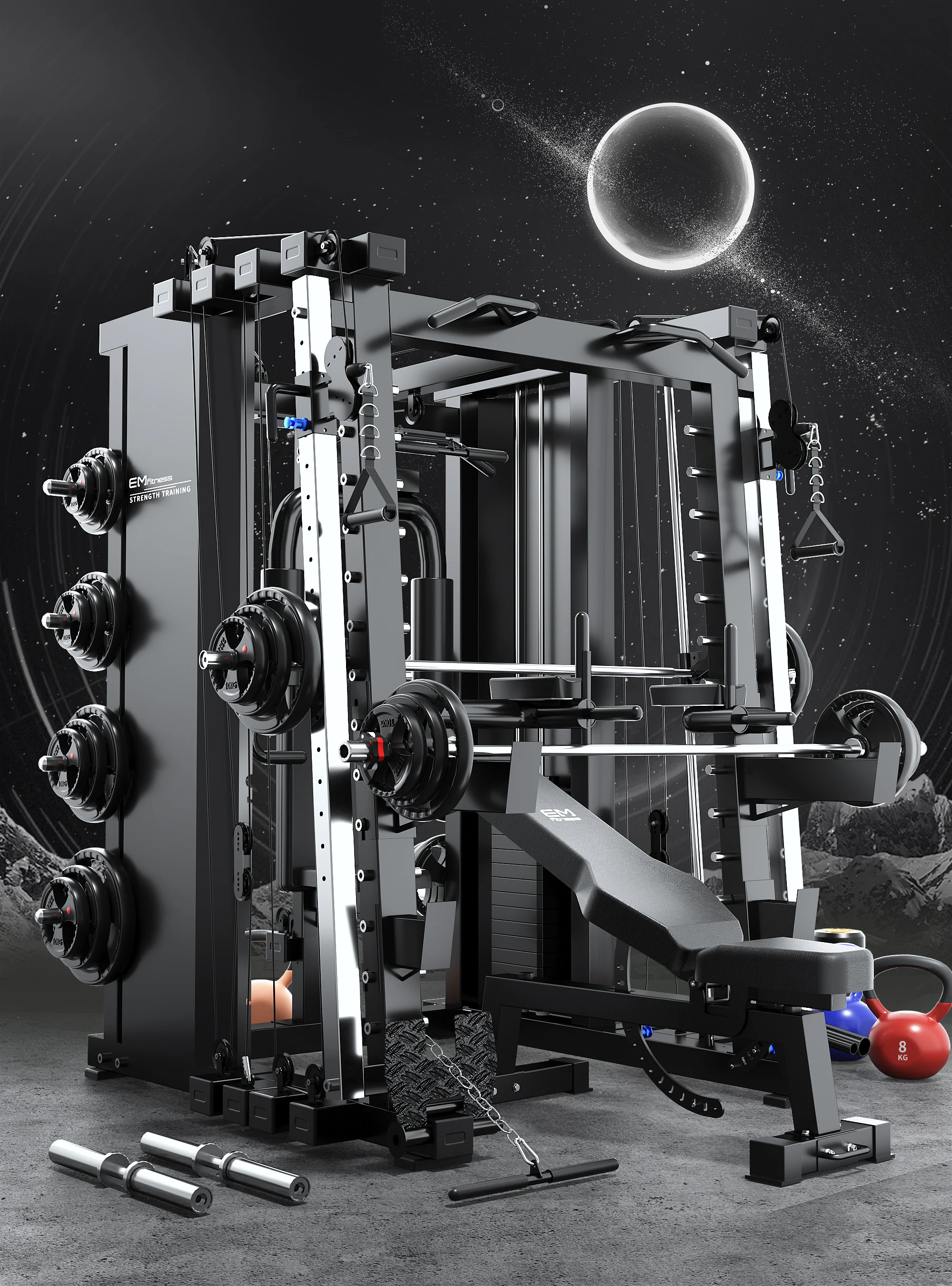 Home Body Building Cable Crossover Multifunctional Power Cage Squat Rack With Weight Lifting Training Gym Smith Machine