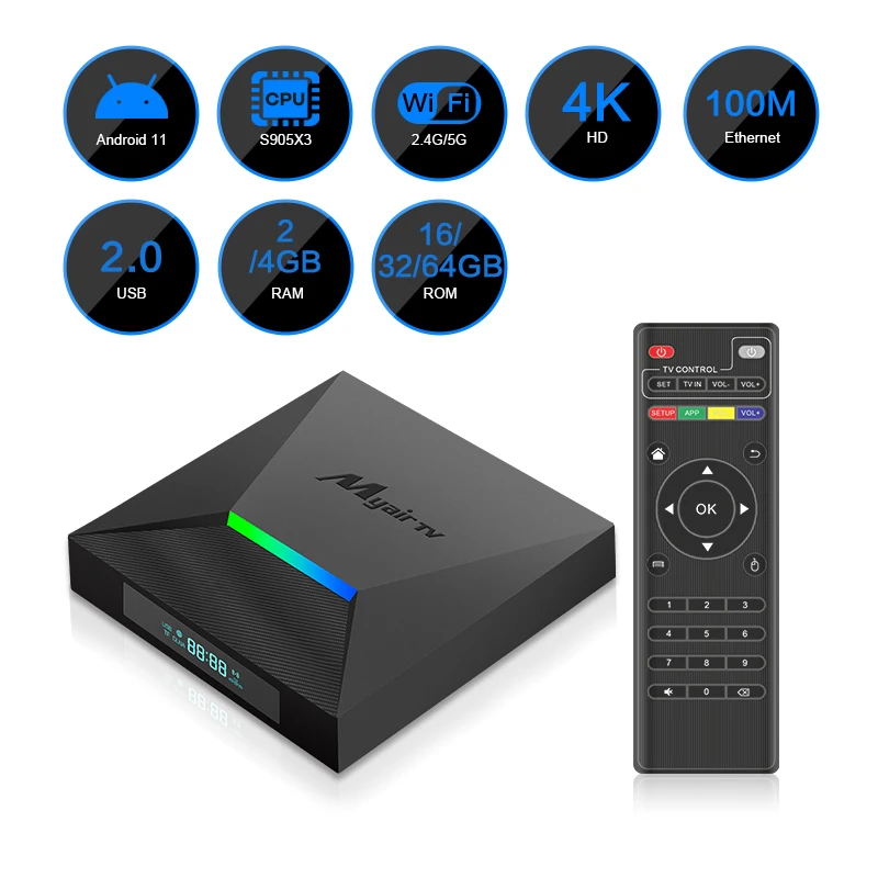 Android set top box myairtv X6 2.4G/5G IPTV B0X  dual wifi Amlogic S905X3 Quad core Smart 4K  Android 11.0 android tv box