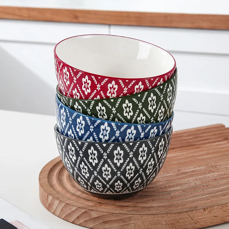 Japanese Korean Wholesale Pad Printing Cereal Rice Bowl 5 Inch Deep Bowl Ceramic Soup Noodle Bowls