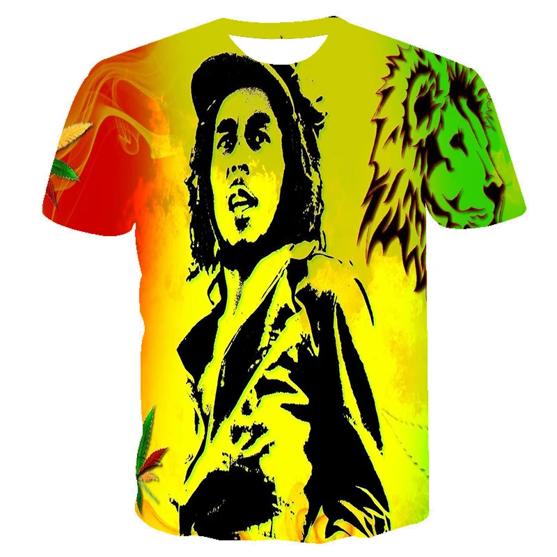 Shipping New Fashion Full printing Bob Music Style T Shirt Marley Printed T-shirt For Men and Women