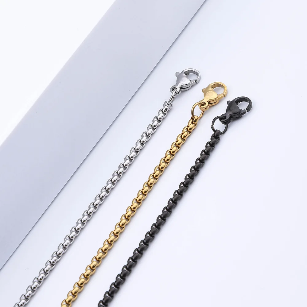 Luxury Custom Square Pearl Rolo Link Chain Silver Stainless Steel Gold Necklace
