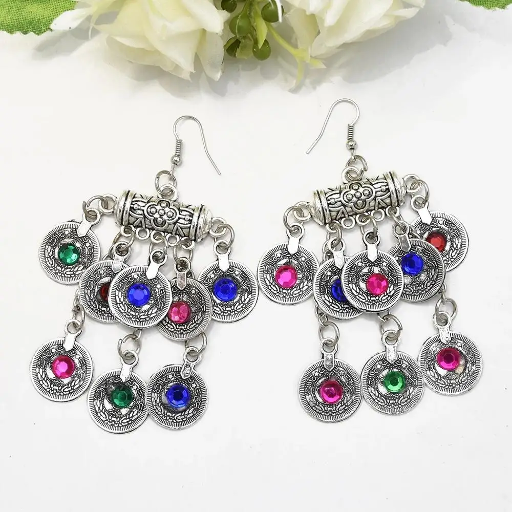 Fashion jewelry set turkish coin necklace with colorful stones and Earrings