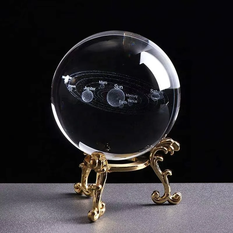 Honor of crystal Decorative Award 3d Laser Engrave Solar System Galaxy Crystal Ball With Base