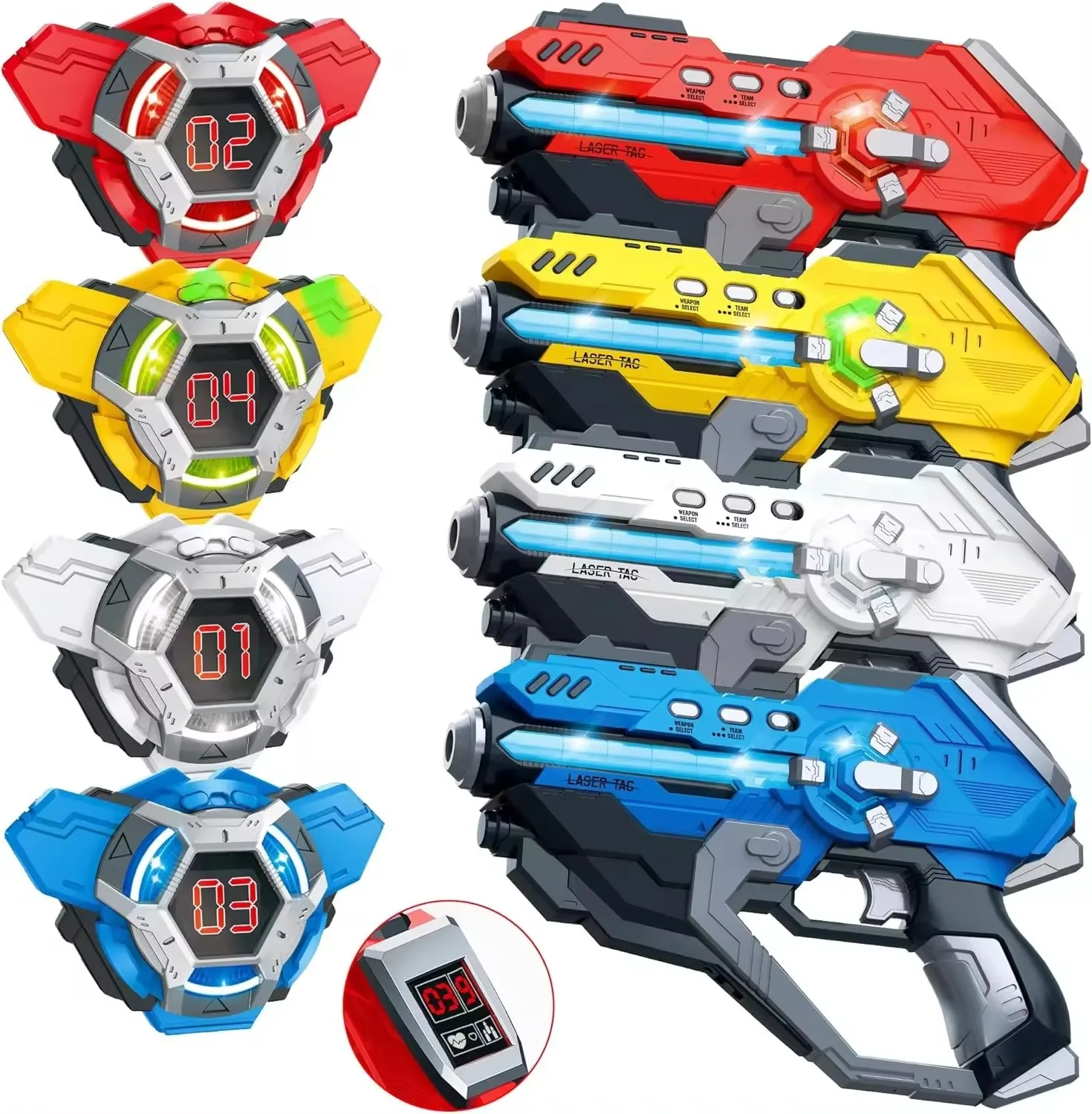 Infrared Laser Tag Game Gun Toys 4 Guns and 4 Vests Set with LED Displays for Arena Play Adults Kids