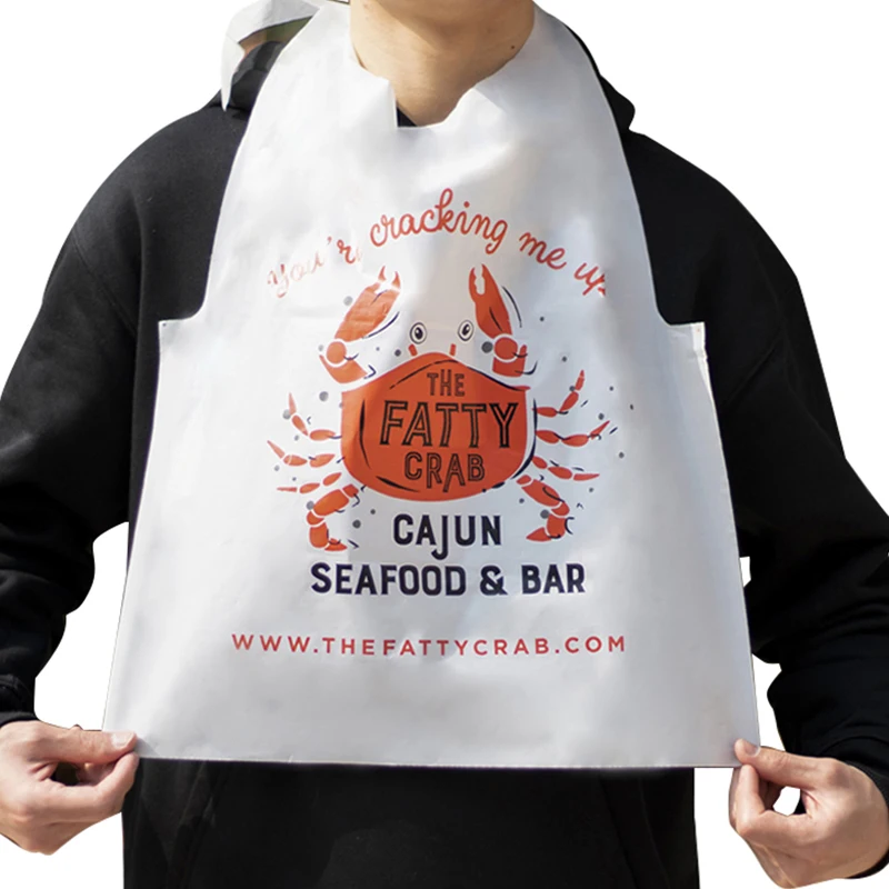 Custom Print Biodegradable Eco Waterproof Restaurant Adult Disposable Plastic Seafood Bibs Lobster Adult Bibs For Restaurant