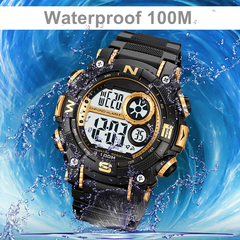 Multi functional Fashion Sports 5 BAR Luxury Chronograph Waterproof LED Light Night Shockproof digital watches