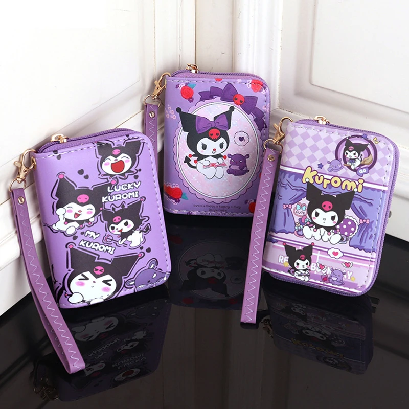 Милый мультяшный кошелек Kuromi Kitty Melody, Женский кошелек, держатель для подарочных карт, переносной кошелек, сумка для монет, кошелек для телефона с логотипом на заказ