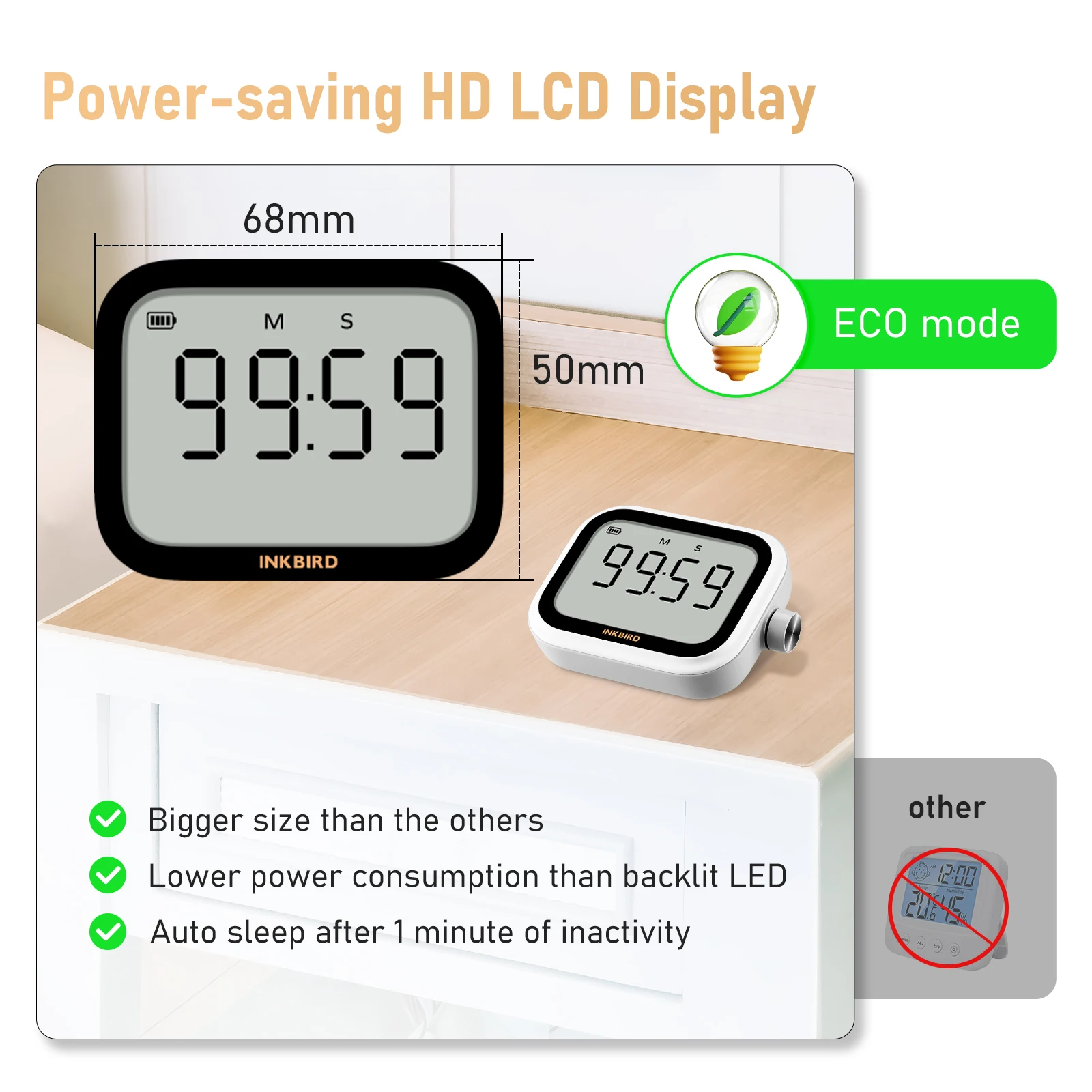 INKBIRD IKT-031 Kitchen Timer Digital Rotatable Timer Rotatable LCD Kitchen Thermometer Magnetic Countdown Timer with Knob