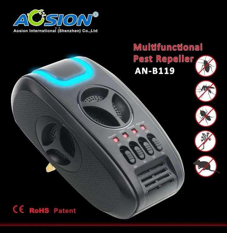 3 IN 1 Eco-Friendly Indoor Electromagnetic Ultrasonic Insect Cockroaches Bed Bugs Mouse Mosquito Repellent