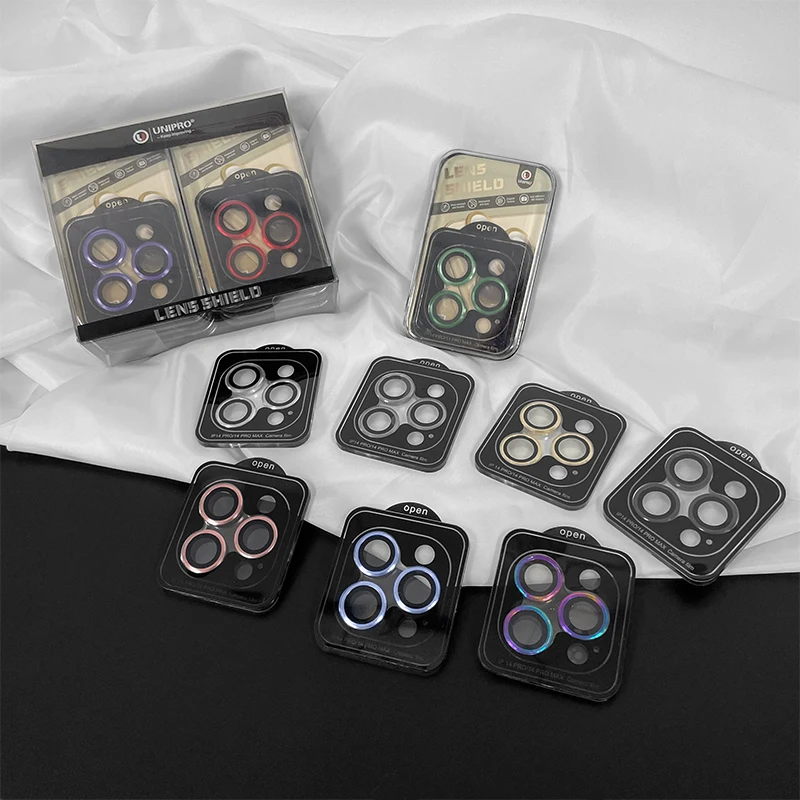 UNIPRO Anti-Explosion 3D Colorful Aluminium Alloy Metal Camera Lens Protector With Positioner For iPhone 14 13 Pro Max