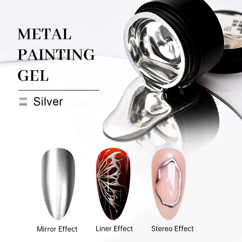 Factory 8ml Metallic Painting Gel Polish For Nail Art Soak Off Gel Gold Silver Mirror Chrome Effect Glitter Drawing UV Nail Gel