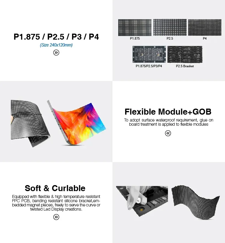 Chinese Videos Flexible Display Screen Hd Full Color Advertising Led Sign Digital Signage Soft Flexible Led Display Panels