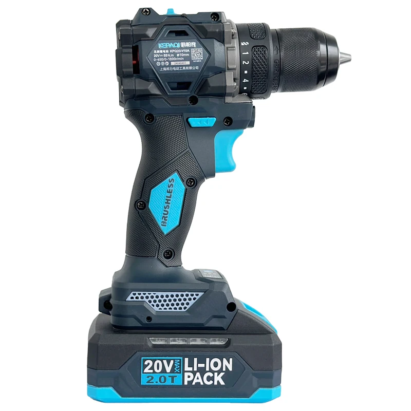 KEPAQI 20V Drill Battery Brushless Motor 55N.m High Torque 2 Speed Driver Drill
