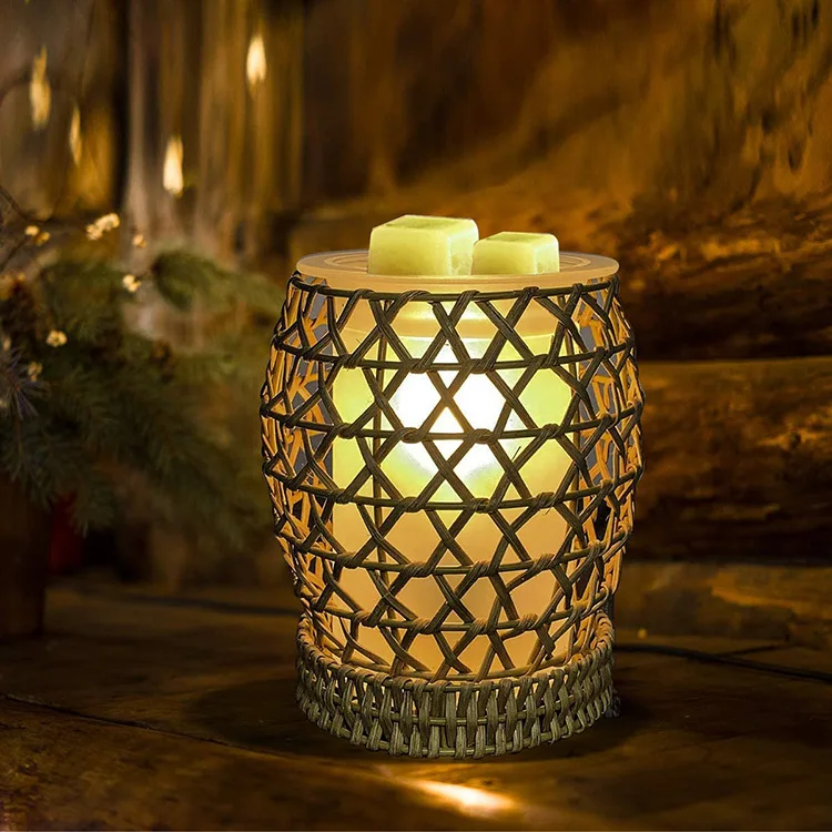 
2021 Handmade bamboo and rattan aromatherapy lampessential oil lamp for bedroom Fragrance Oil Night Light 