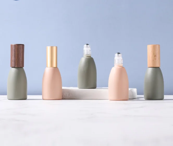 12ml roller bottle new Morandi series perfume essential oil, beaded beaded bottle beylumh peach wooden cap