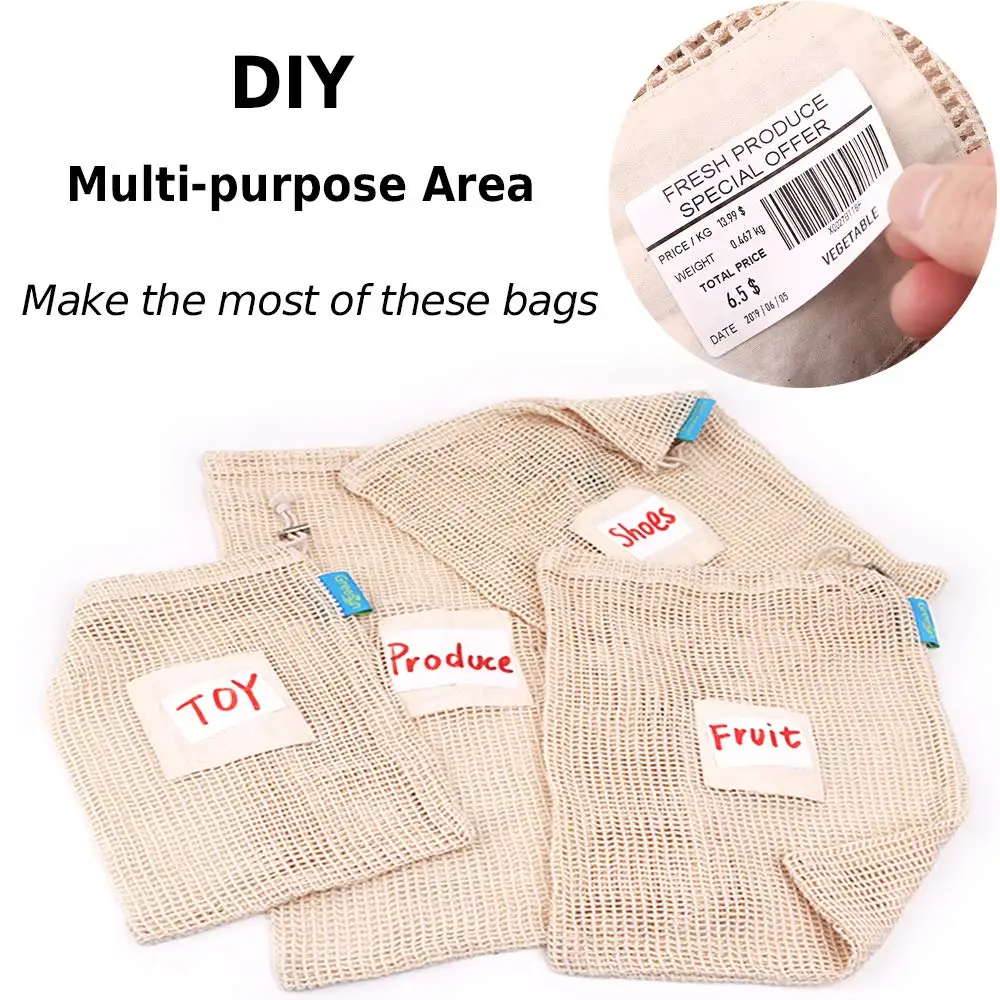 
Free Sample Custom Logo Cotton Mesh Bag Shopping Fruits Vegetable Drawstring Produce Bags 