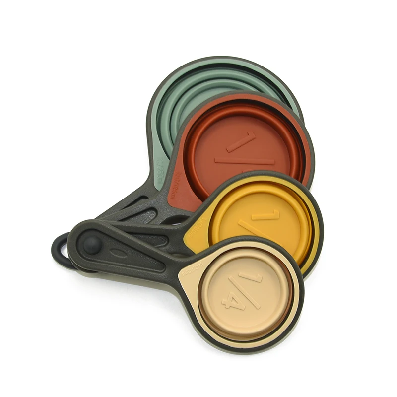 4 Piece Kitchen Colorful Silicone Measuring Cup And Spoon Measuring Cups Set Of Collapsible