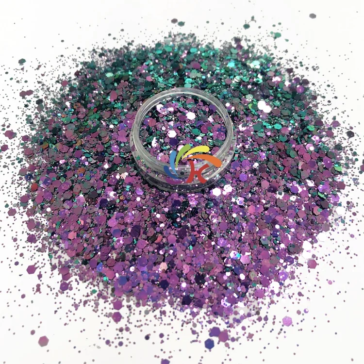 2oz Bag Packing Polyester change color glitter color shifting chunky glitter